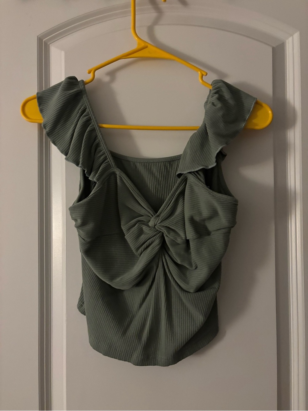 Target Olive Green Knot-Front Ruffle Crop Top